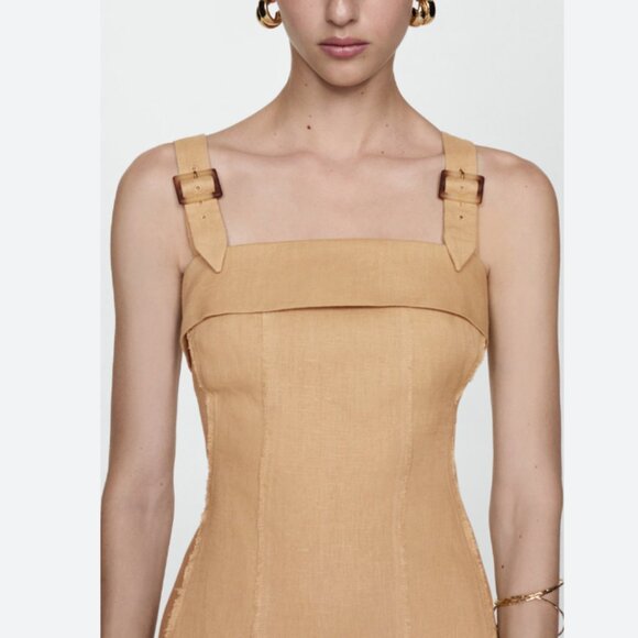 Mango Linen Cream Dress with Buckle Straps – Size 6, Lined - Picture 5 of 8